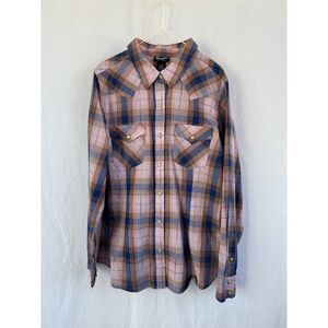Women's Wrangler Retro Western Button Down Shirt, Size Large, Pink/Blue